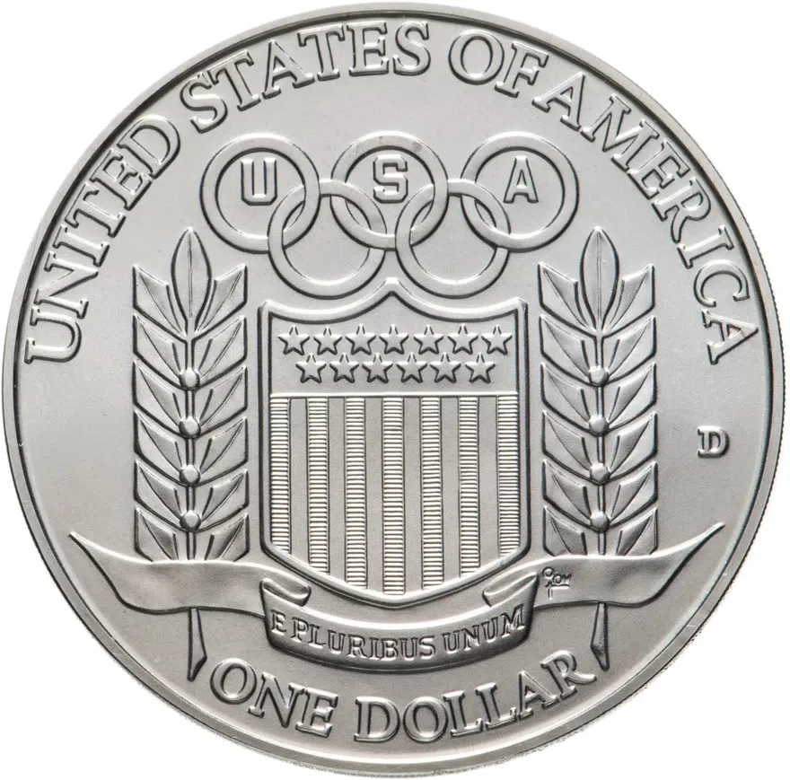 США 1 доллар (dollar) 1992 S XXV летние Олимпийские Игры, Барселона 1992 знак монетного двора "D" - Денвер в подарочной упаковке, реверс