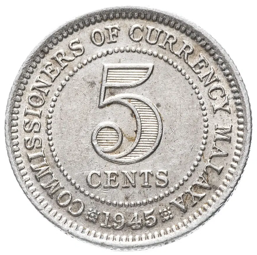 Малайя 5 центов (cents) 1945   Без отметки монетного двора