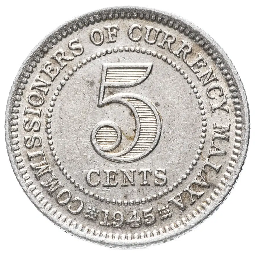 Малайя 5 центов (cents) 1945   Без отметки монетного двора, реверс