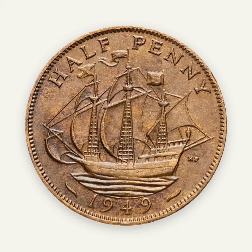 Великобритания 1/2 пенни (penny) 1949, аверс