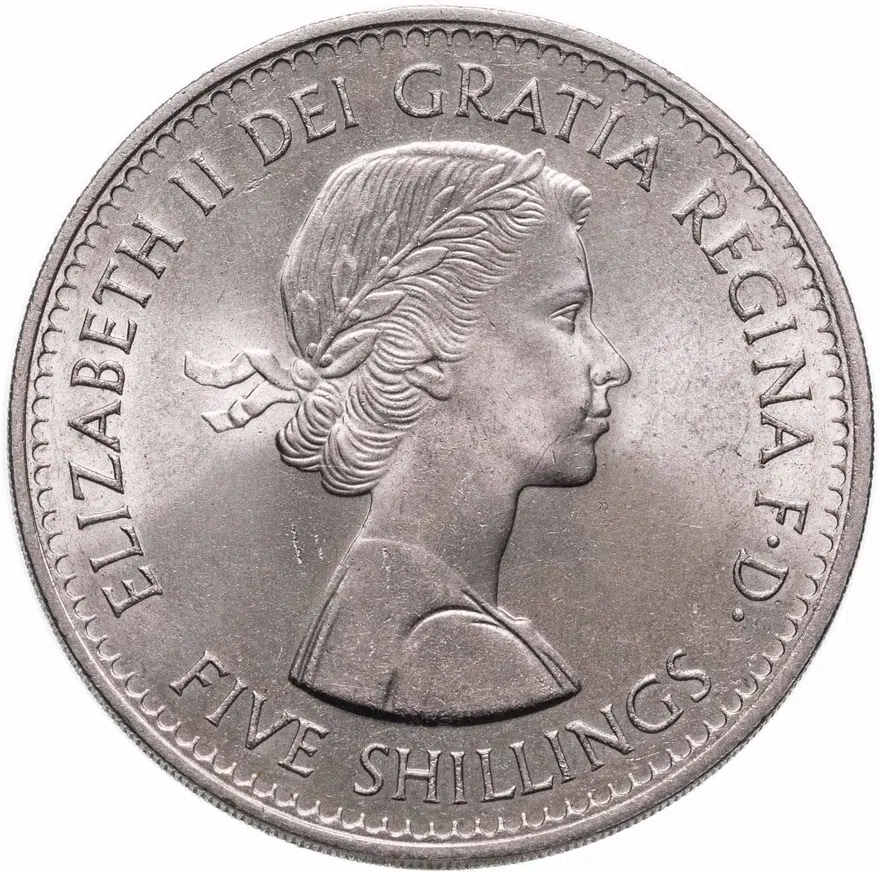 Великобритания 5 шиллингов (shillings) 1960   Британская выставка в Нью-Йорке, аверс