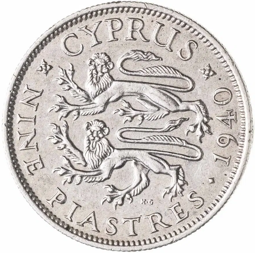 Кипр 9 пиастров (piastres) 1940, аверс