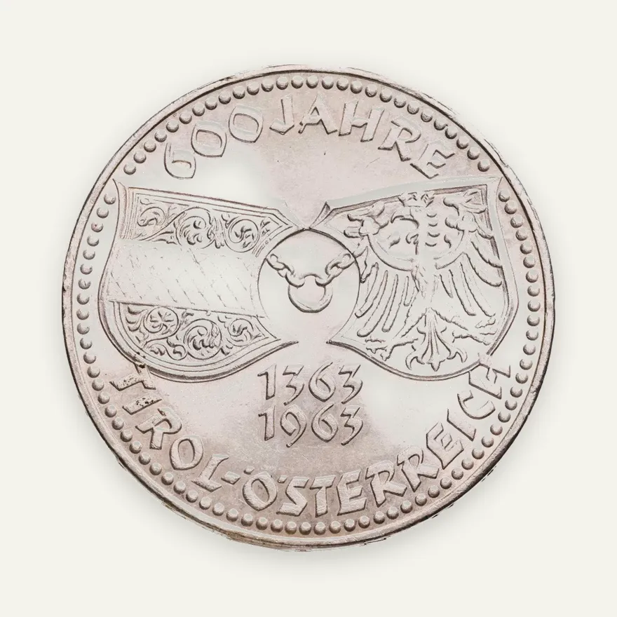 Австрия 50 шиллингов (shillings) 1963  600 лет Тиролю, реверс