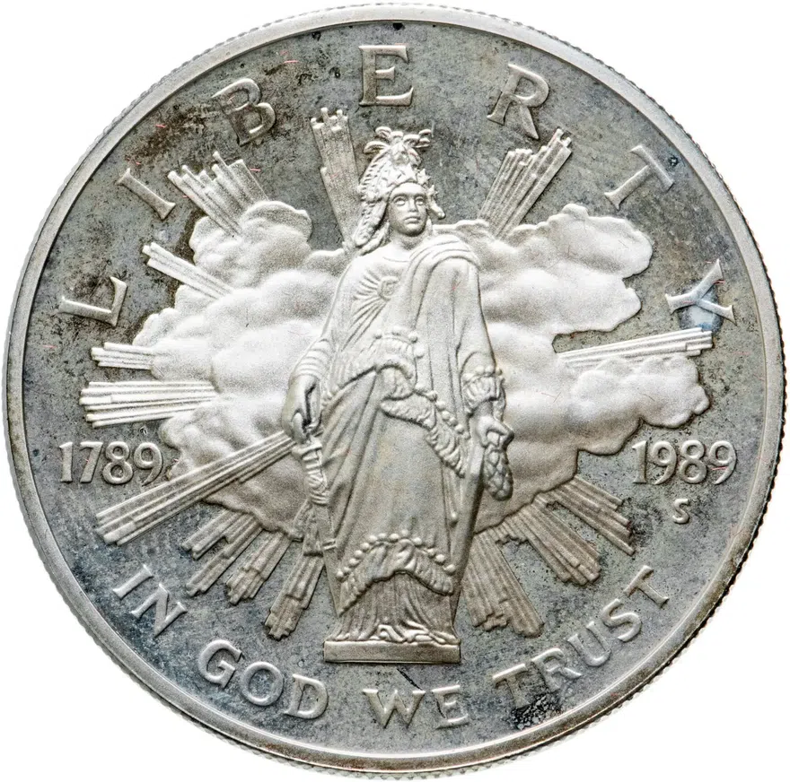 США 1 доллар (dollar) 1989 S Congress (200 лет Конгрессу США) знак монетного двора "S" - Сан-Франциско, аверс
