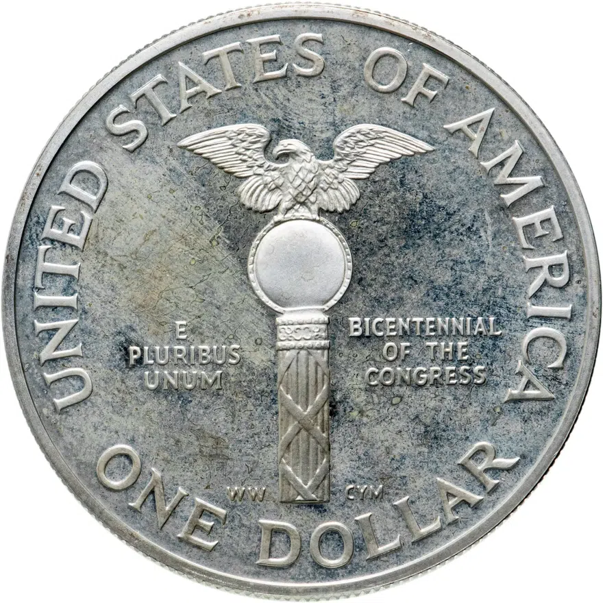 США 1 доллар (dollar) 1989 S Congress (200 лет Конгрессу США) знак монетного двора "S" - Сан-Франциско, реверс