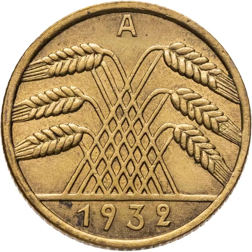 Германия 10 рейхспфеннигов (reichspfennig) 1932 A  знак монетного двора "A" — Берлин, аверс