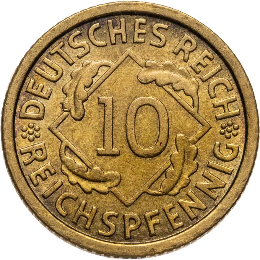 Германия 10 рейхспфеннигов (reichspfennig) 1932 A  знак монетного двора "A" — Берлин, реверс