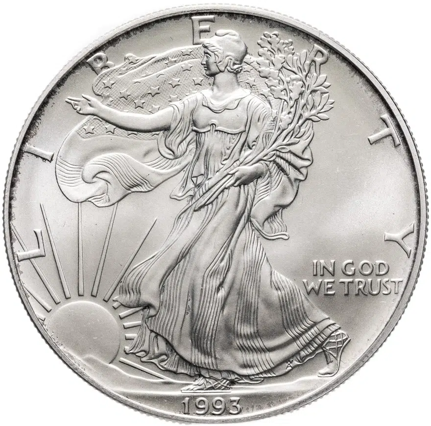 США 1 доллар (dollar) 1993  Американский серебряный орёл Без отметки монетного двора, реверс
