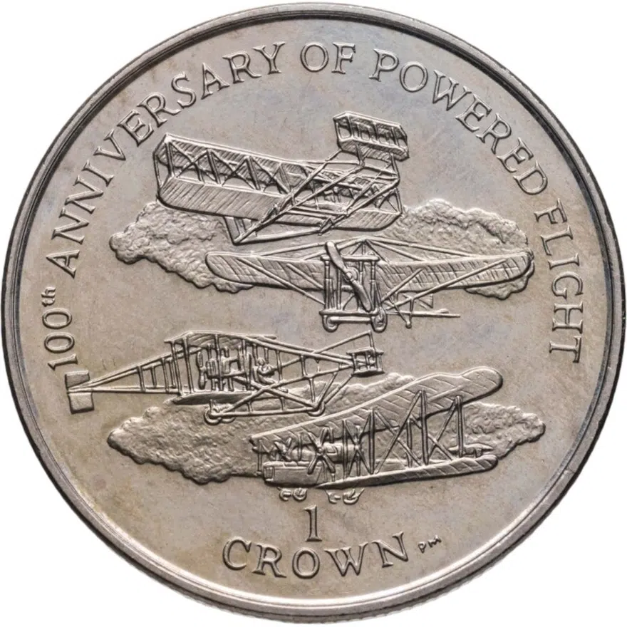 Остров Мэн 1 крона (crown) 2003  100 лет со дня полёта моторного самолёта /4 самолёта/, аверс