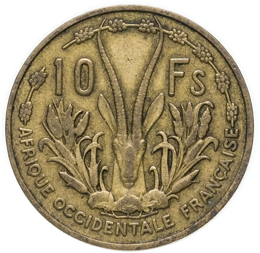 Французская Западная Африка 10 франков (francs) 1956, реверс