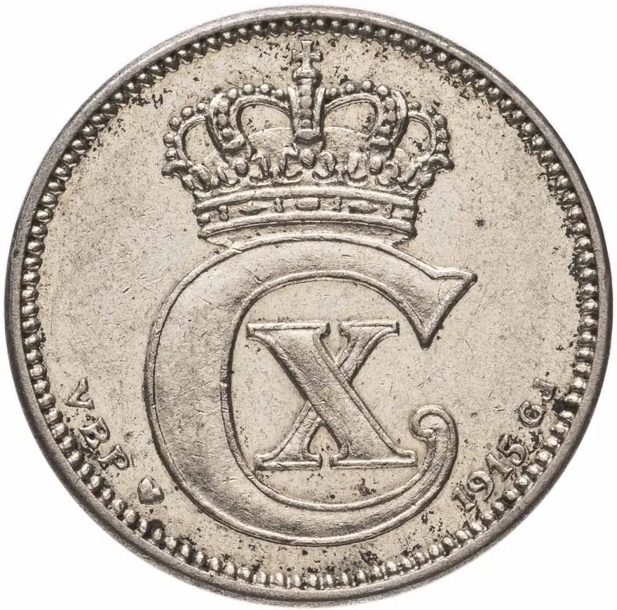 Дания 25 эре (ore) 1915, реверс
