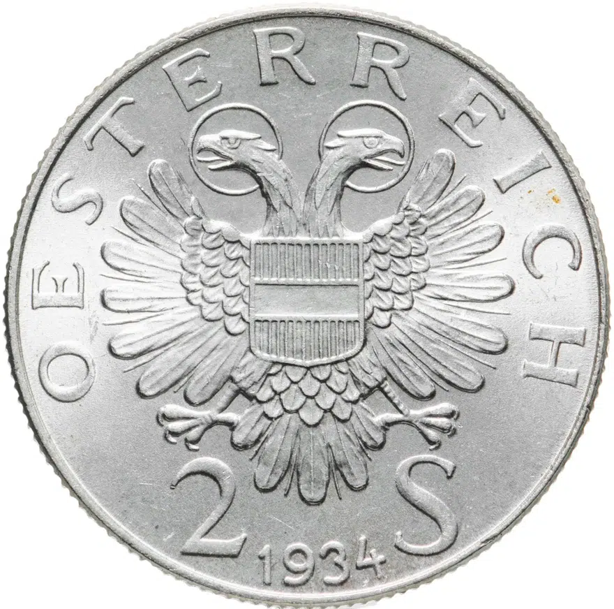 Австрия 2 шиллинга (shillings) 1934 "Смерть Энгельберта Дольфуса", реверс