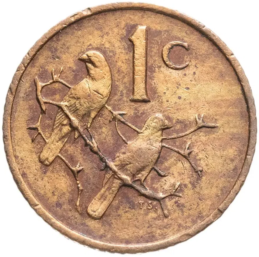 ЮАР 1 цент (cent) 1969  Надпись на языке африкаанс - "SUID-AFRIKA", реверс