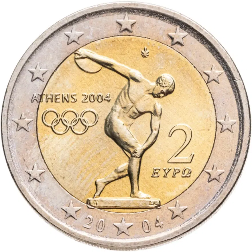 Греция 2 евро 2004 "XXVIII Летние олимпийские игры 2004 года в Афинах: Дискобол"