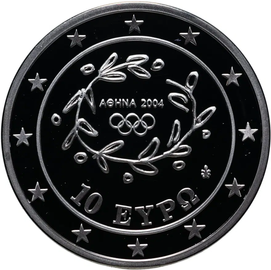 Греция 10 евро 2004 "XXVIII летние Олимпийские Игры, Афины 2004 - футбол" с сертификатом, реверс
