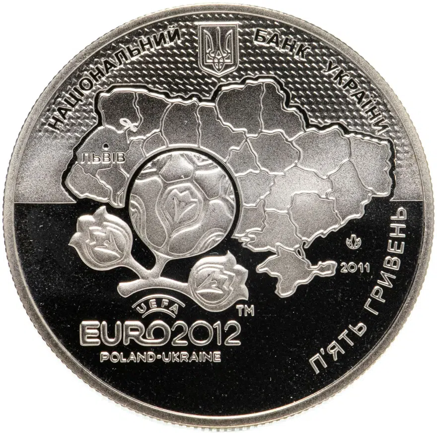 Украина 5 гривен 2011 "Финальный турнир чемпионата Европы по футболу 2012, Львов", реверс