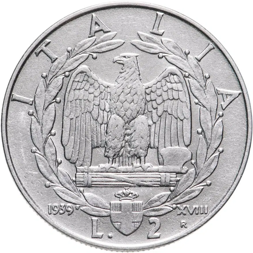 Италия 2 лиры (lire) 1939  Магнетик 1939 - XVII, реверс