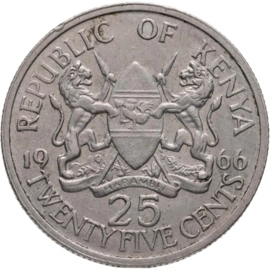 Кения 25 центов (cents) 1966, реверс