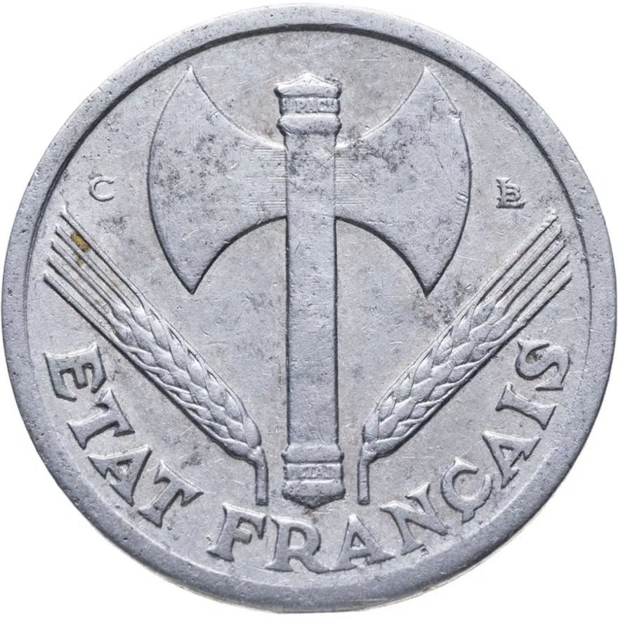 Франция 1 франк (franc) 1944 C ÉTAT FRANÇAIS знак монетного двора: "C" - Кастельсарразен, аверс