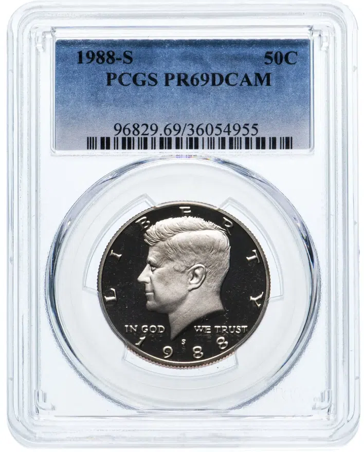 США 50 центов (1/2 доллара, half dollar) 1988 S Proof Kennedy Half Dollar (Кеннеди) в слабе PCGS PR69DCAM, реверс