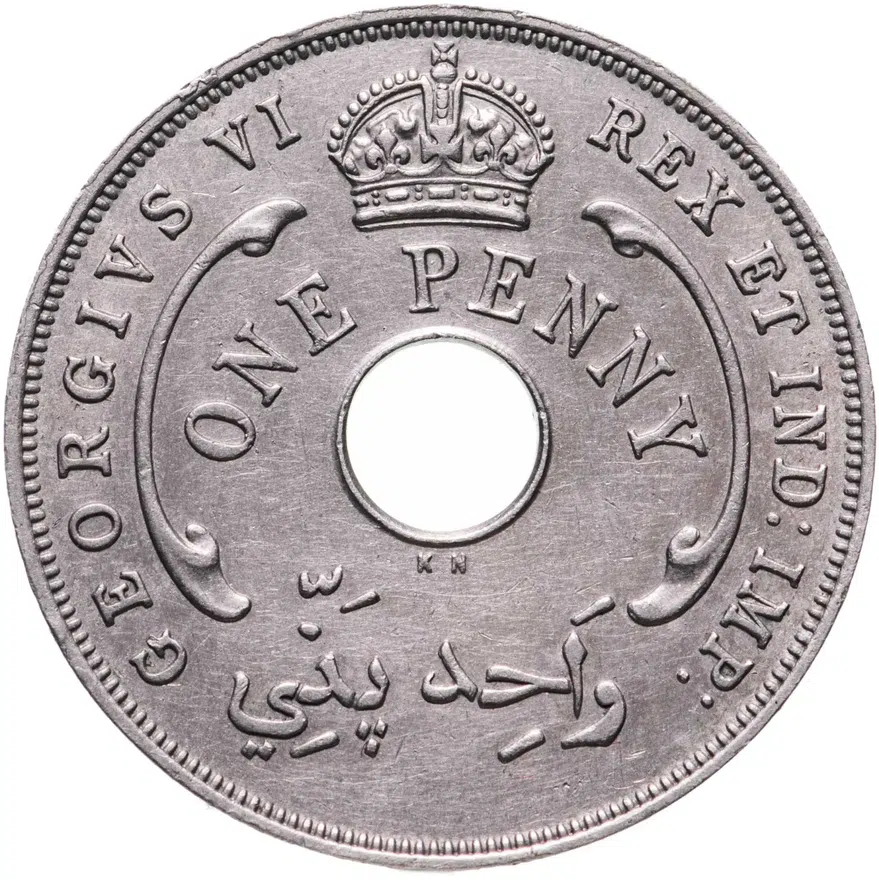 Британская Западная Африка 1 пенни (penny) 1947 KN   знак монетного двора: "KN" - Кингз Нортон, Бирмингем