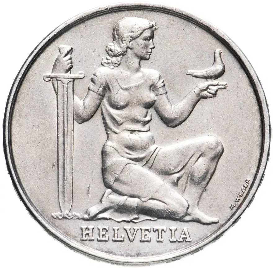 Швейцария 5 франков (francs) 1936 "Фонд вооружения Конфедерации"
