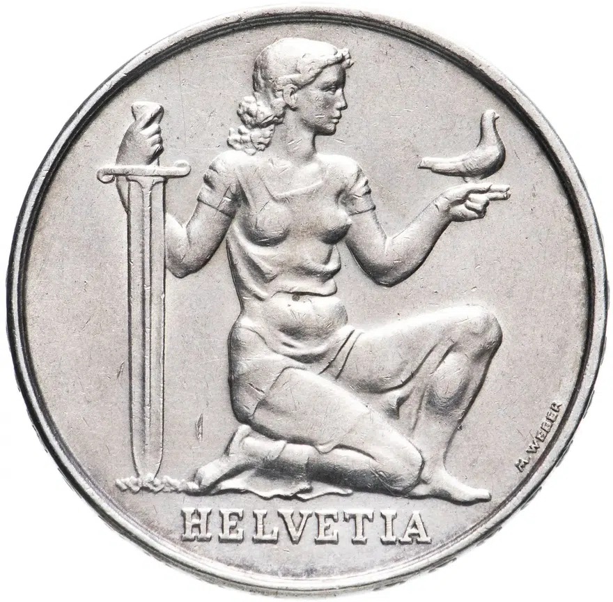 Швейцария 5 франков (francs) 1936 "Фонд вооружения Конфедерации", реверс