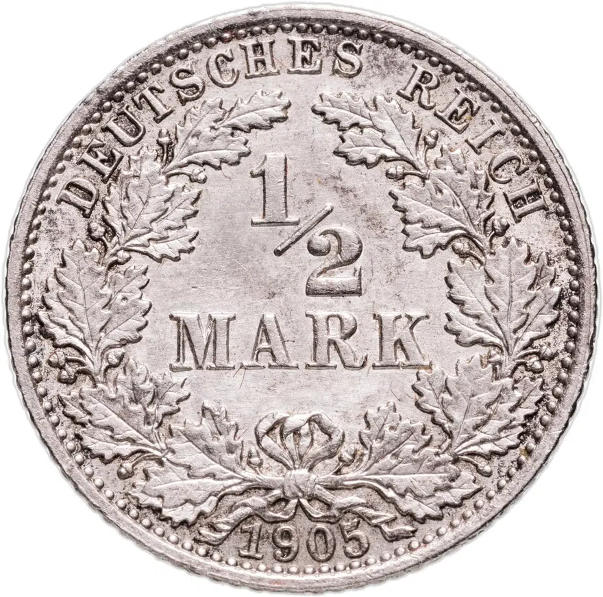 Германия 1/2 марки (mark) 1905 A  знак монетного двора: "A" - Берлин