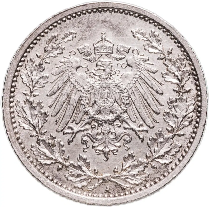 Германия 1/2 марки (mark) 1905 A  знак монетного двора: "A" - Берлин, реверс