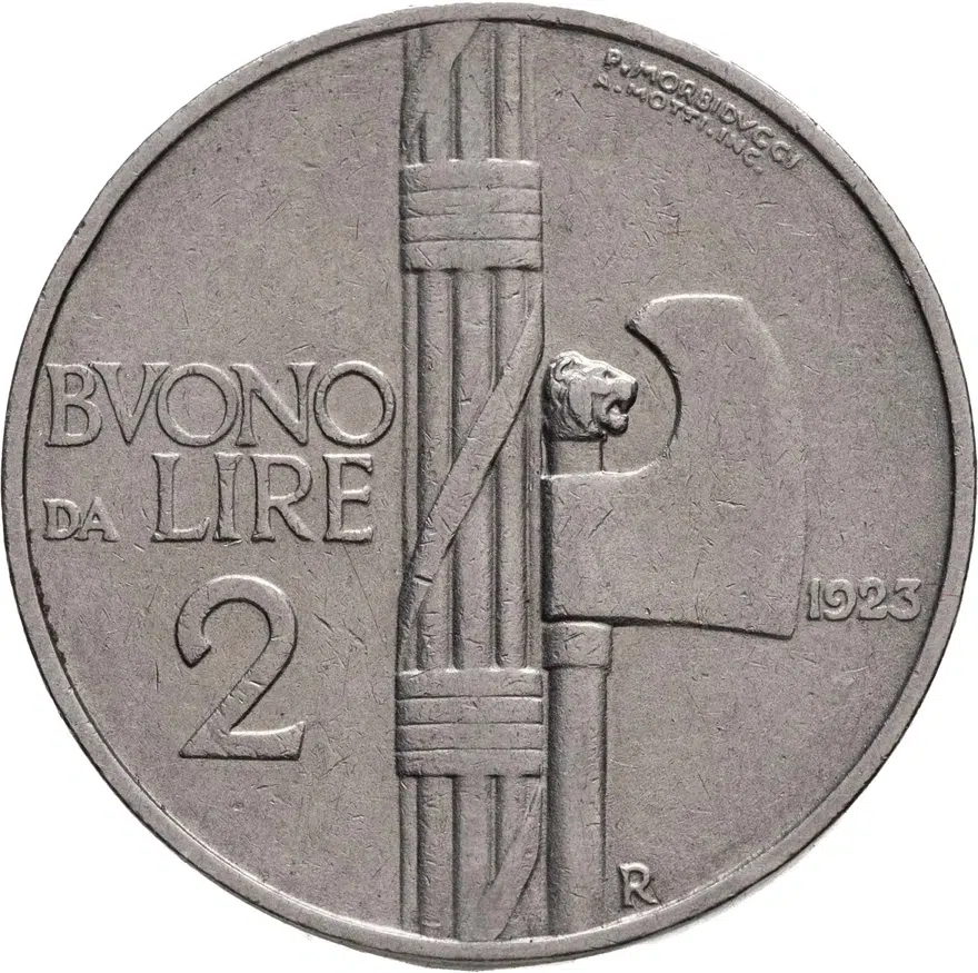 Италия 2 лиры (lire) 1923, реверс