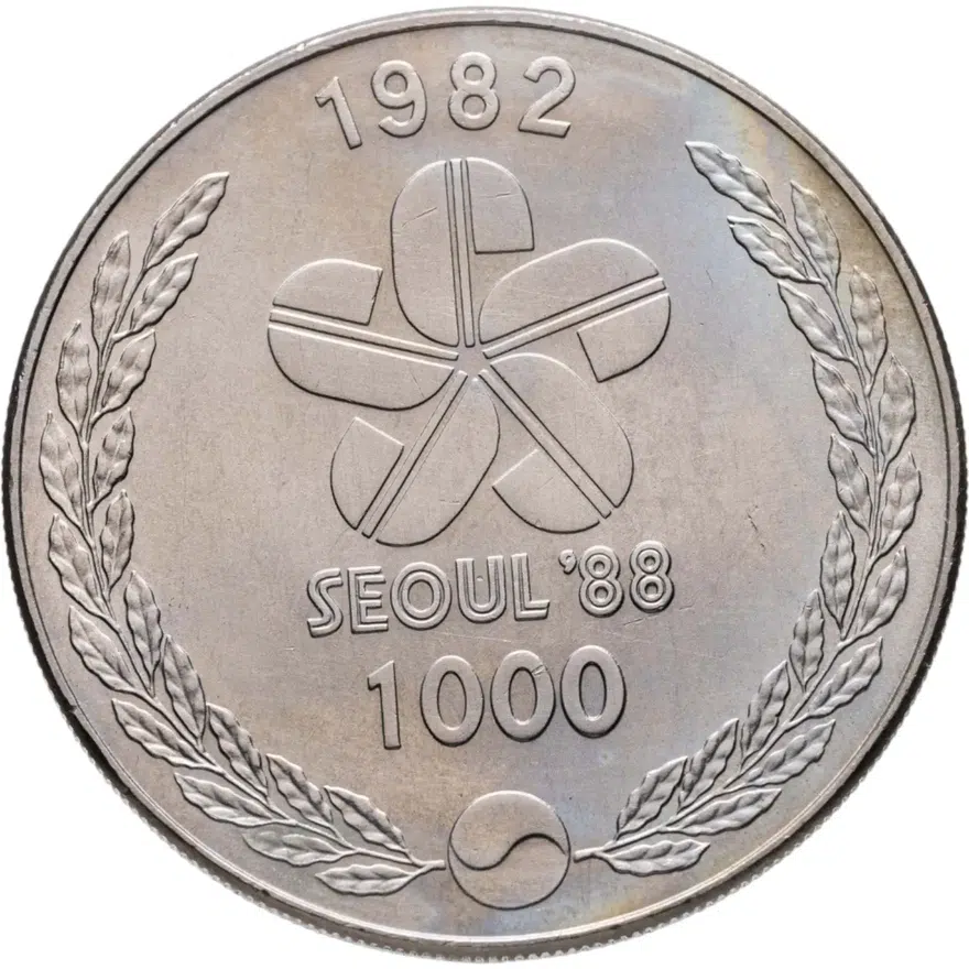 Южная Корея 1000 вон 1982 "XXIV летние Олимпийские Игры, Сеул 1988 - Танцоры", реверс