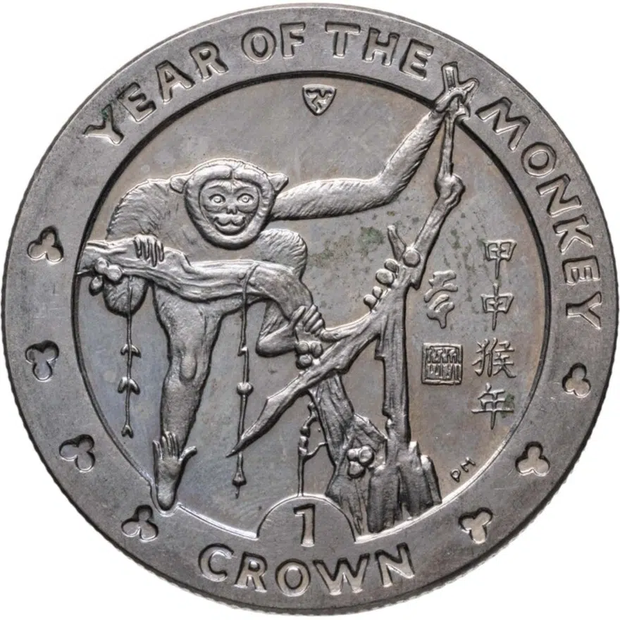 Остров Мэн 1 крона (crown) 2004  Год обезьяны, аверс