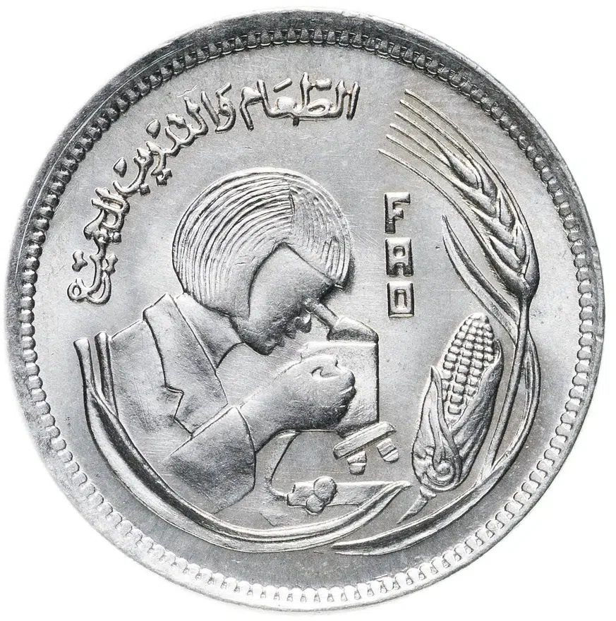 Египет 5 пиастров (piastres) 1978 "Продовольственная программа - ФАО (FAO)", реверс