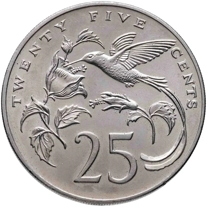 Ямайка 25 центов (cents) 1973  Отметка монетного двора "FM", аверс