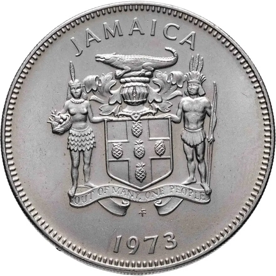 Ямайка 25 центов (cents) 1973  Отметка монетного двора "FM", реверс
