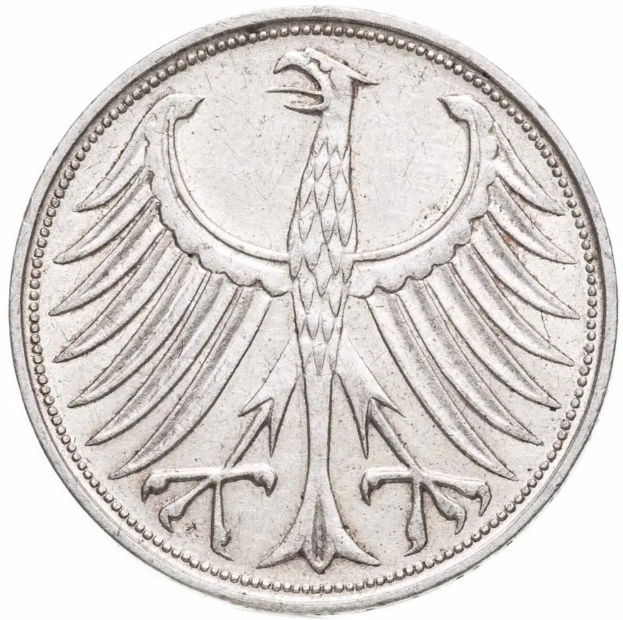 Германия 5 марок 1964 Отметка монетного двора: "G" - Карлсруэ, реверс