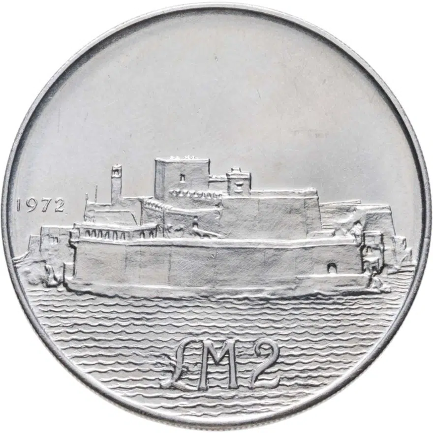 Мальта 2 лиры (liri) 1972  Форт Сант-Анджело, реверс