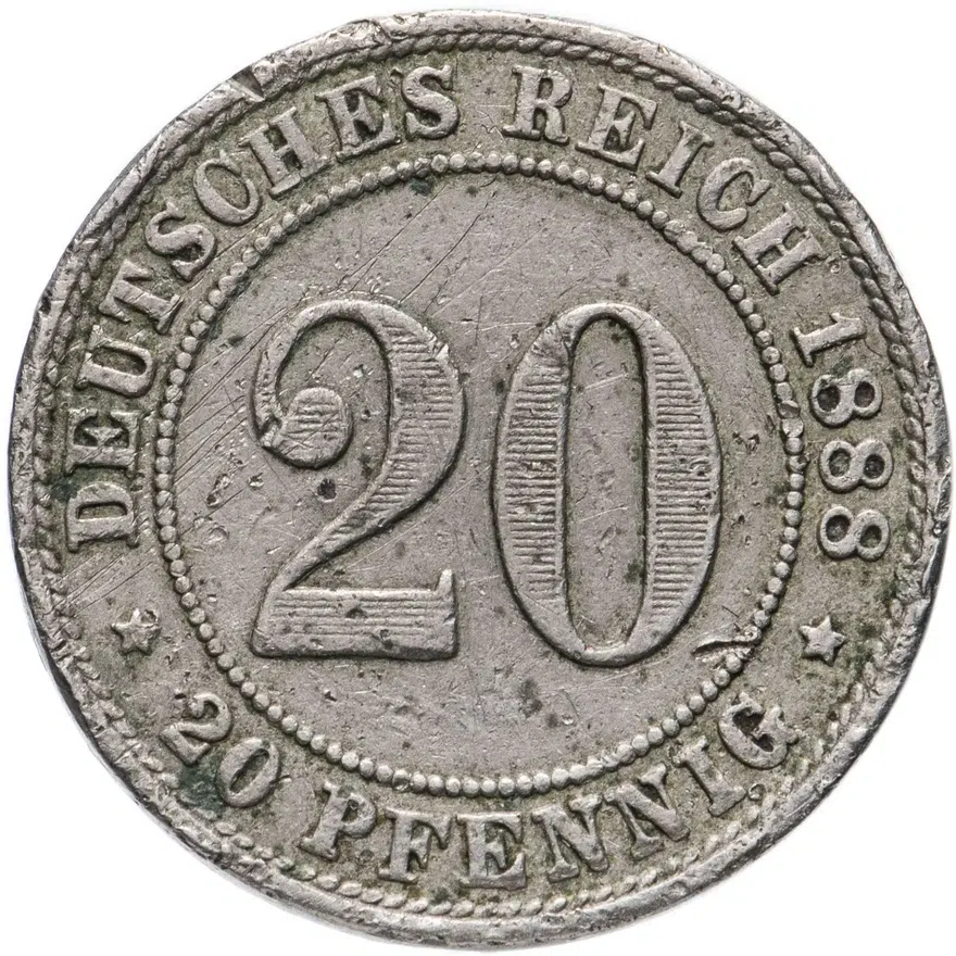 Германия 20 пфеннигов (pfennig) 1888 A знак монетного двора: "A" - Берлин