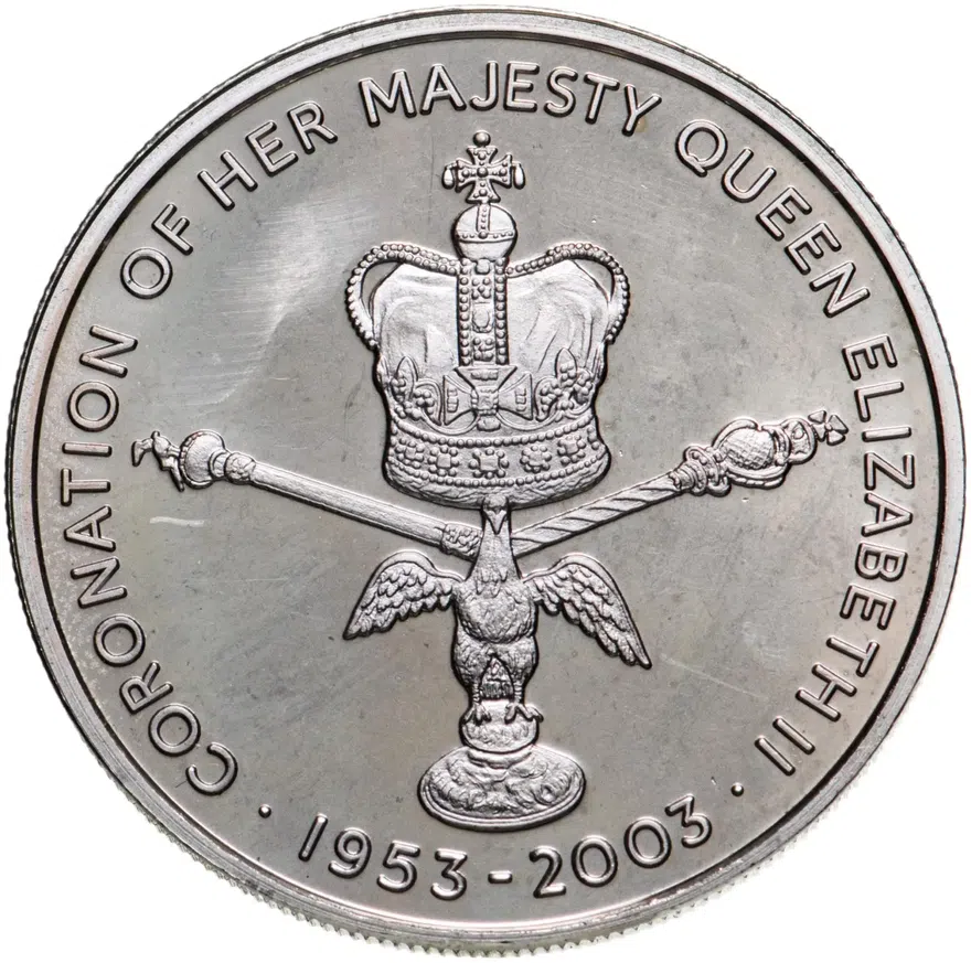 Остров Вознесения 50 пенсов (pence) 2003  50 лет коронации Елизаветы II /корона, скипетр, держава/