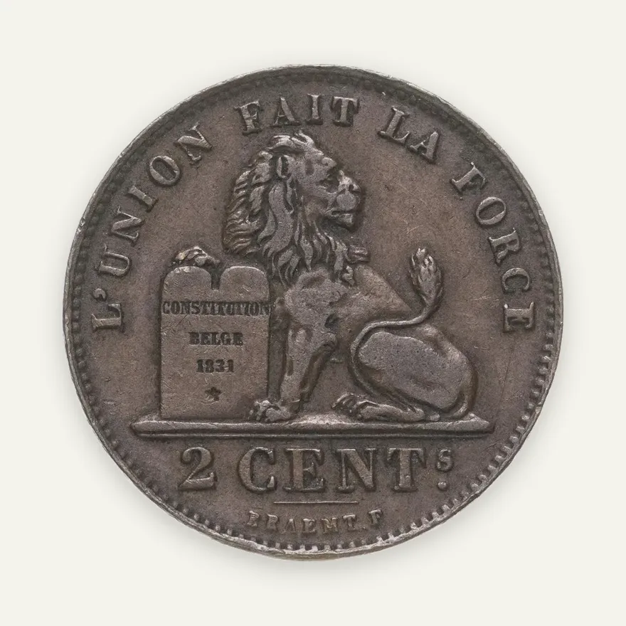 Бельгия 2 сантима (centimes) 1902  Надпись на французском - 'DES BELGES', реверс