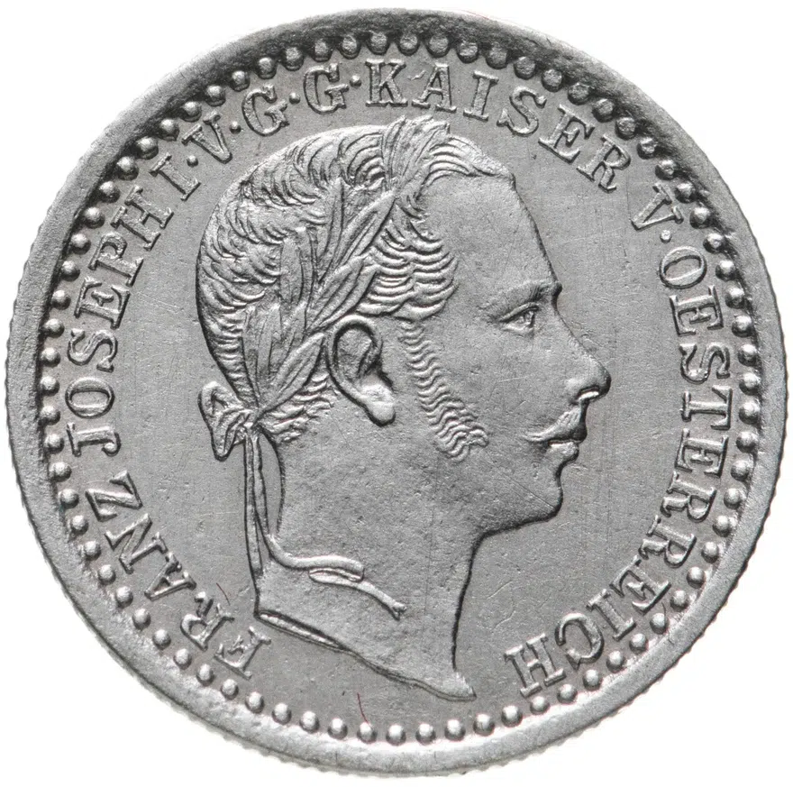Австрия 5 крейцеров (kreuzer) 1858 A  знак монетного двора "A" - Вена, аверс