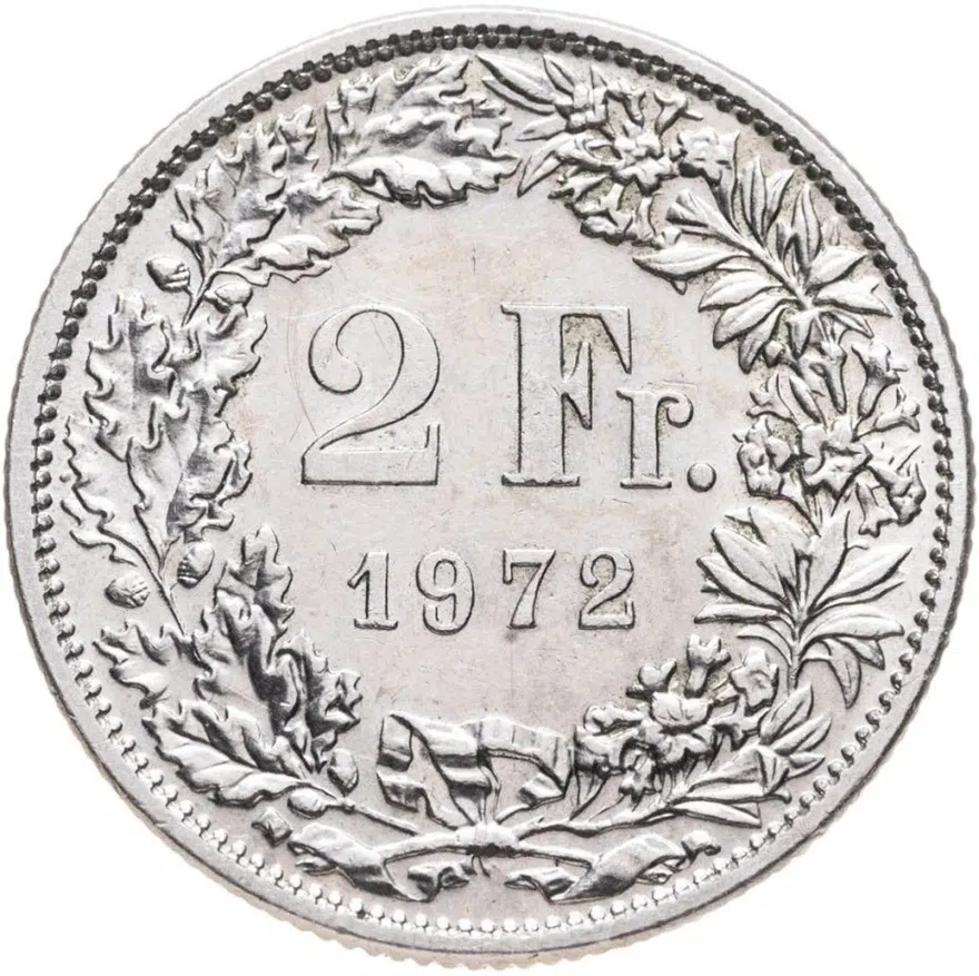 Швейцария 2 франка (francs) 1972, аверс
