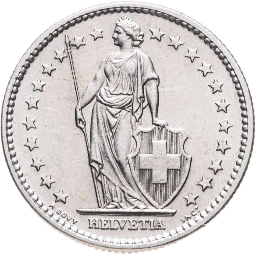 Швейцария 2 франка (francs) 1972, реверс