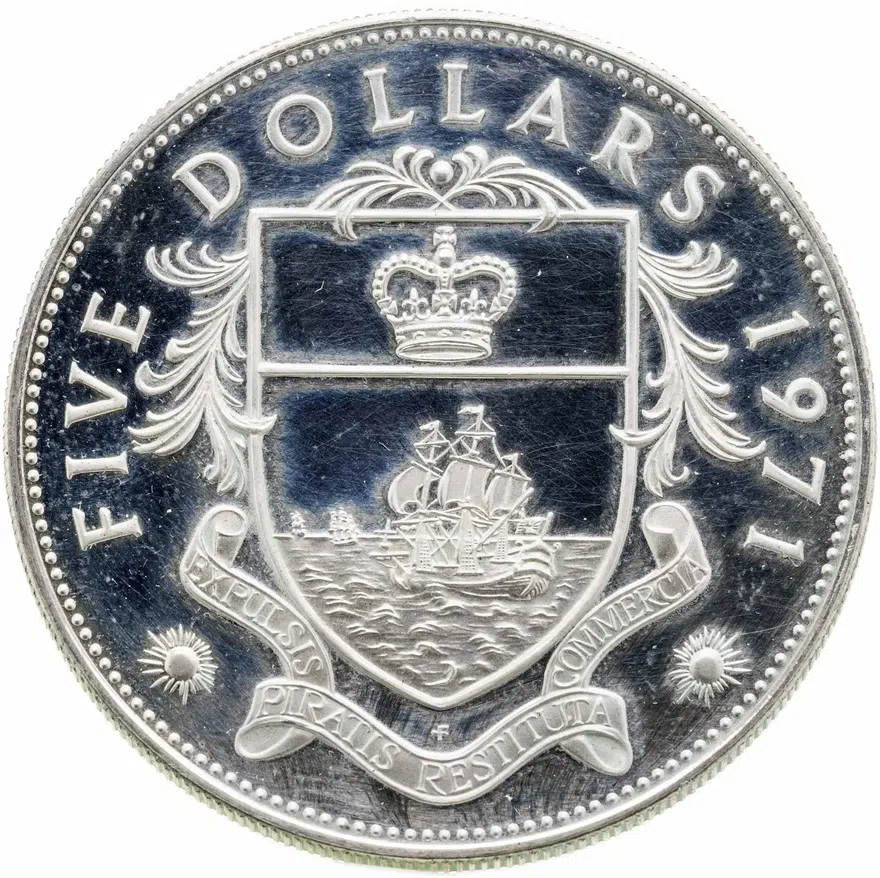 Багамы 5 долларов (dollars) 1971, реверс