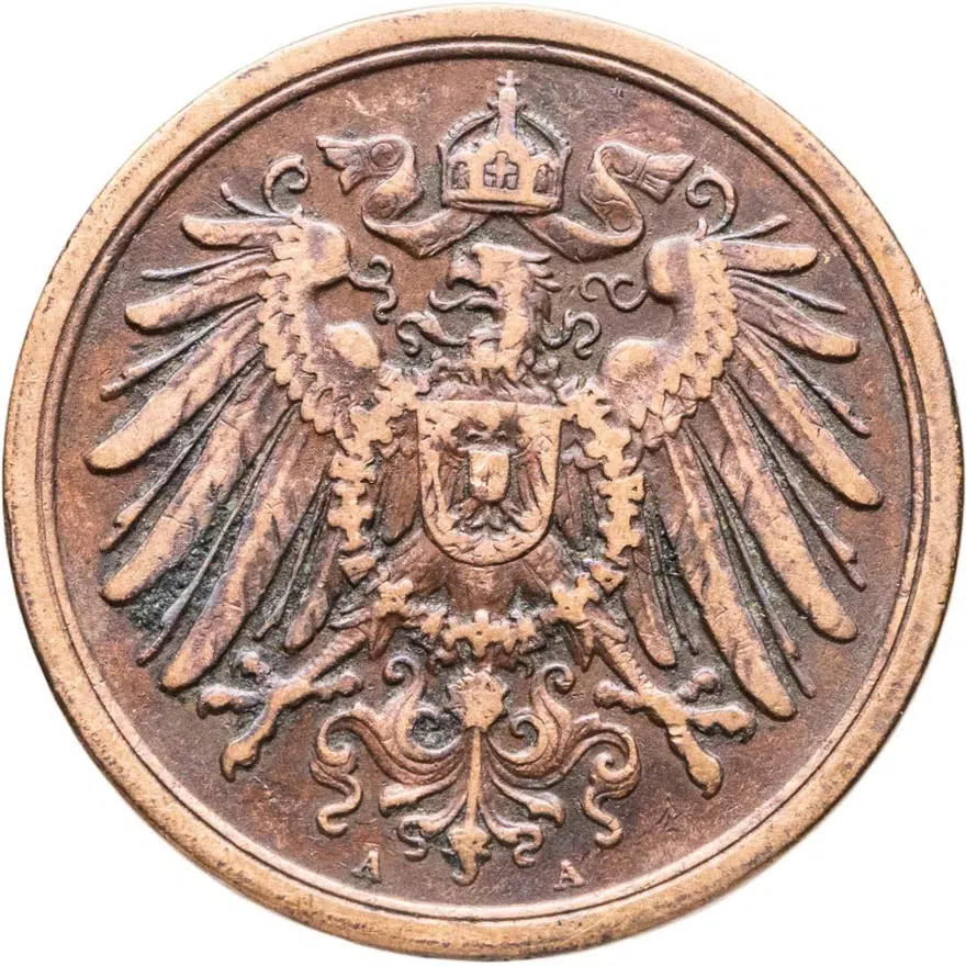 Германия 2 пфеннига (pfennig) 1905 A  знак монетного двора: "A" - Берлин, реверс