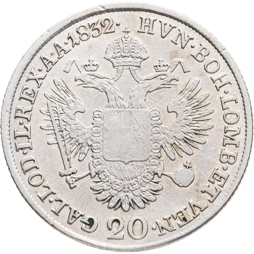 Австрия 20 крейцеров (kreuzer) 1832 C  знак монетного двора "C" - Прага