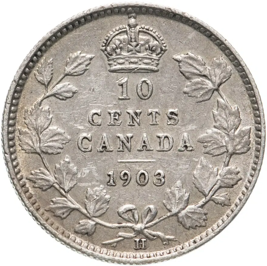 Канада 10 центов (cents) 1903 H  знак монетного двора: "H" - Бирмингем