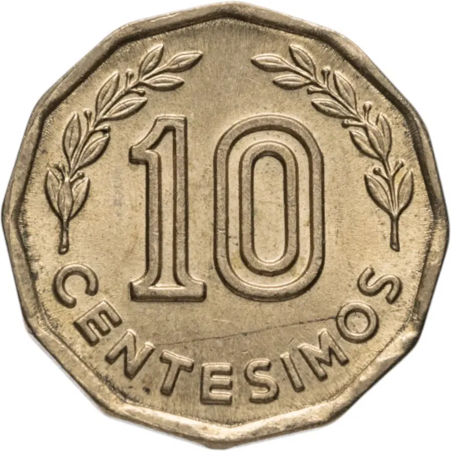 Уругвай 10 сентесимо (centesimos) 1976, реверс