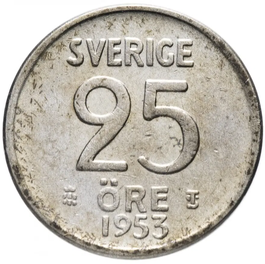 Швеция 25 эре (ore) 1953, аверс