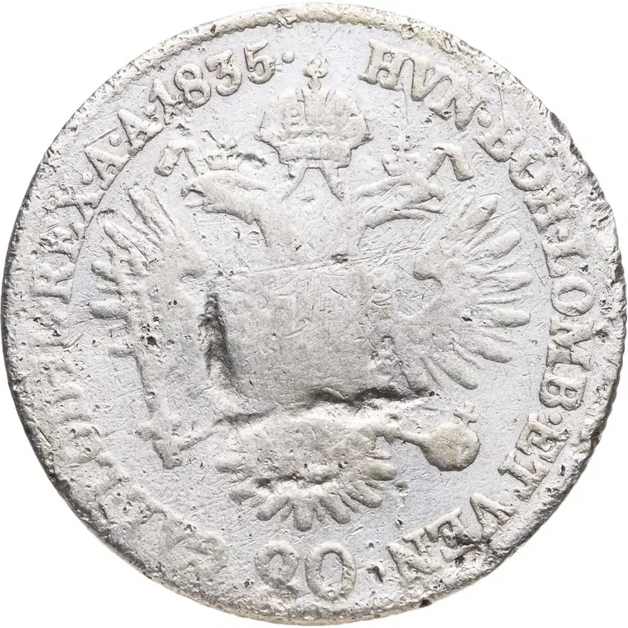 Австрия 20 крейцеров (kreuzer) 1835 E Франц I знак монетного двора "E" - Карлсбург, реверс